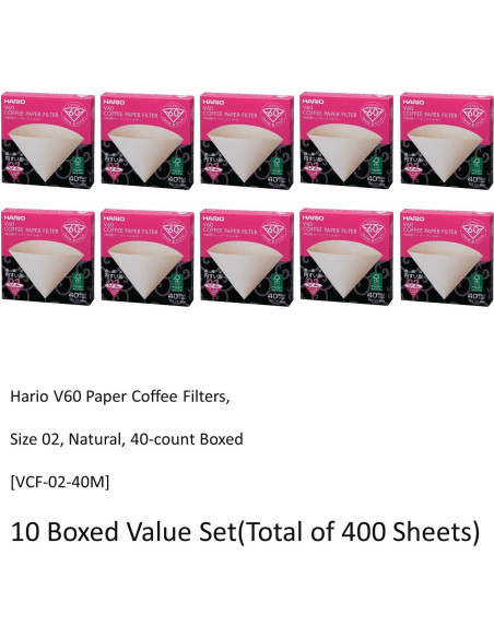 Filtros de Papel Natural Hario V60 Tamaño 02 - 10 Cajas de 40 Hojas