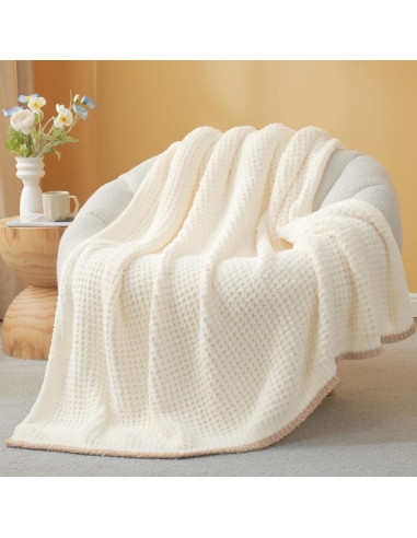 Manta de Waffle Snuggle Sac Crema 127x152 cm Microfibra Suave