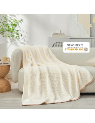Manta de Waffle Snuggle Sac Crema 127x152 cm Microfibra Suave