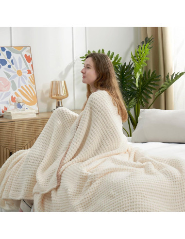 Manta de Waffle Snuggle Sac Crema 127x152 cm Microfibra Suave