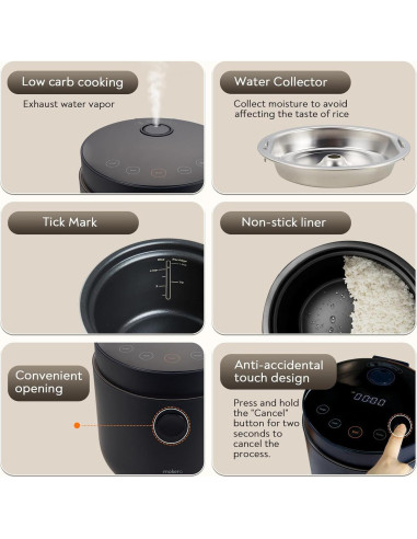 Cocinero de Arroz Mokero Bajo en Carbohidratos 2 Tazas