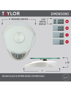 Báscula de Cocina Digital Taylor 5 kg con Plataforma de Vidrio 2