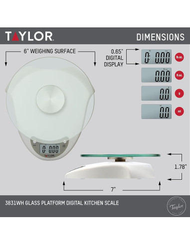 Báscula de Cocina Digital Taylor 5 kg con Plataforma de Vidrio
