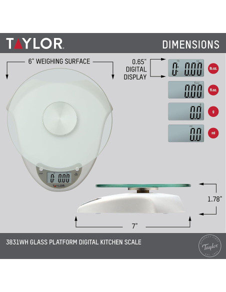Báscula de Cocina Digital Taylor 5 kg con Plataforma de Vidrio