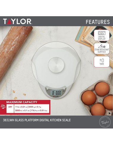 Báscula de Cocina Digital Taylor 5 kg con Plataforma de Vidrio
