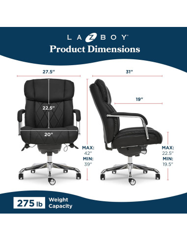 Silla de Oficina Ergonómica La-Z-Boy Sutherland Cuero Negro