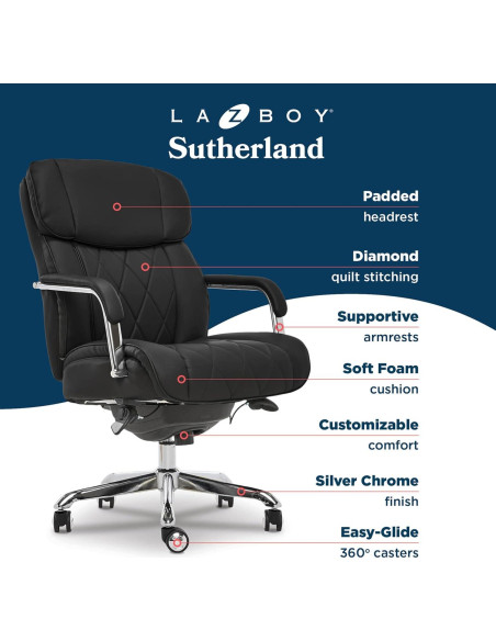 Silla de Oficina Ergonómica La-Z-Boy Sutherland Cuero Negro