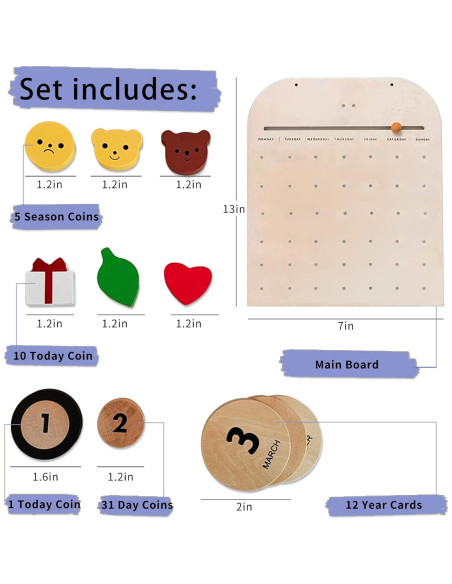 Calendario Montessori de Madera N.thr - Educativo para Niños Calendario Montessori de Madera N.thr - Educativo para Niños