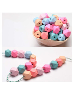 Perlas de Madera DAHI 15mm 70pcs Geométricas para Joyería DIY