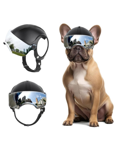 Casco para Perros PETLESO con Gafas Antivaho Plateadas 15x12x10cm
