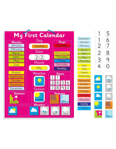 Calendario Magnético Rosa para Niños 40x32 cm - Aprendizaje Divertido