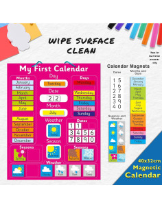 Calendario Magnético Rosa para Niños 40x32 cm - Aprendizaje Divertido 2