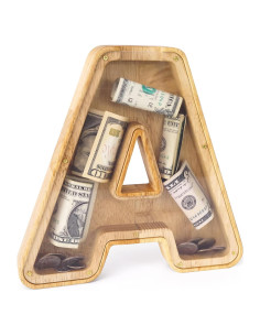 Banco de Ahorro Personalizado de Madera WOOD CITY Letra A 23 cm