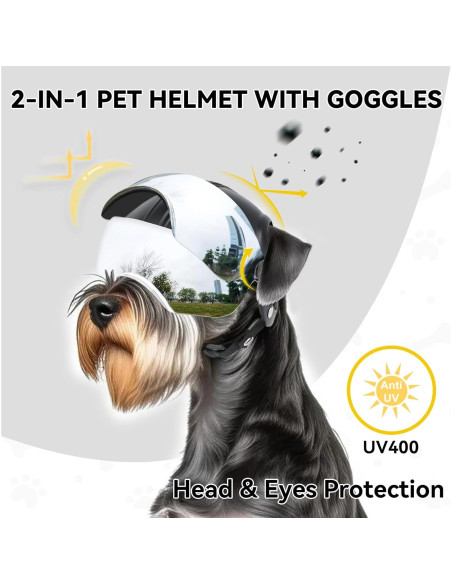 Casco para Perros PETLESO con Gafas Antivaho Plateadas 15x12x10cm