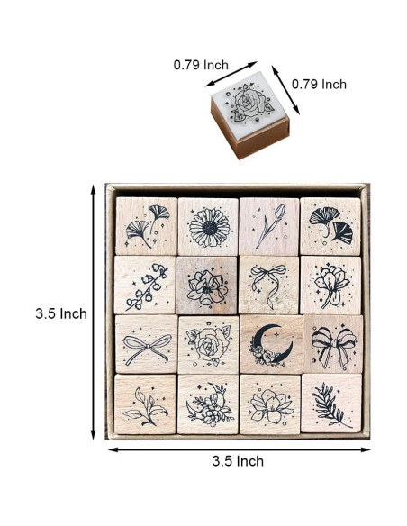 Juego de 16 Sellos de Goma Montados en Madera YGONTAK