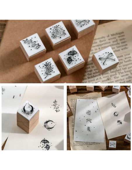 Juego de 16 Sellos de Goma Montados en Madera YGONTAK