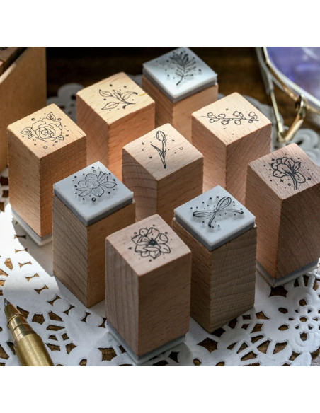 Juego de 16 Sellos de Goma Montados en Madera YGONTAK