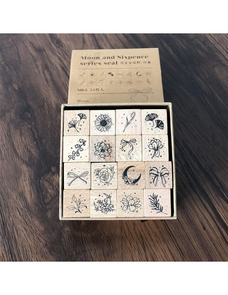 Juego de 16 Sellos de Goma Montados en Madera YGONTAK