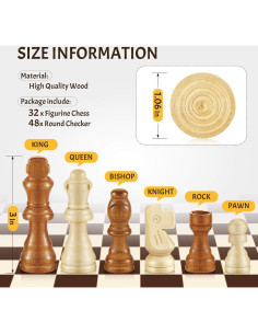 Juego de Ajedrez Clásico 56 Piezas de Madera Skylety 2