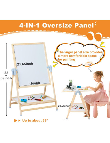 Caballete de Doble Cara Weudear para Niños 4 en 1 Ajustable