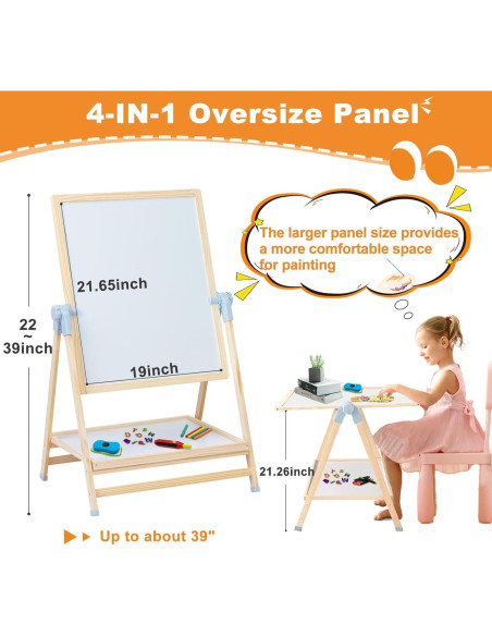 Caballete de Doble Cara Weudear para Niños 4 en 1 Ajustable