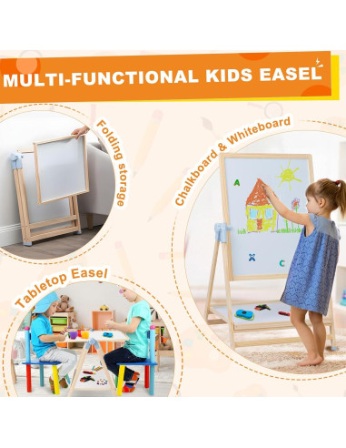 Caballete de Doble Cara Weudear para Niños 4 en 1 Ajustable