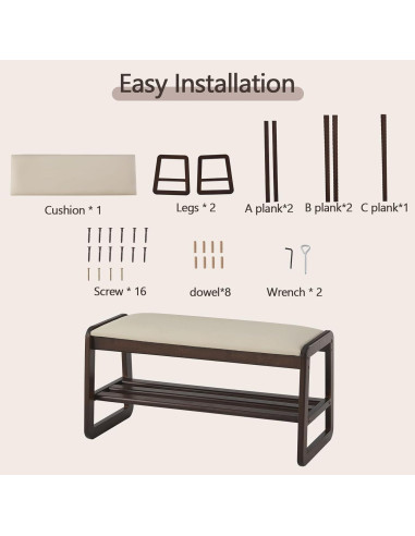 Banco para Zapatos Achicsofar con Cojín 80 cm Beige