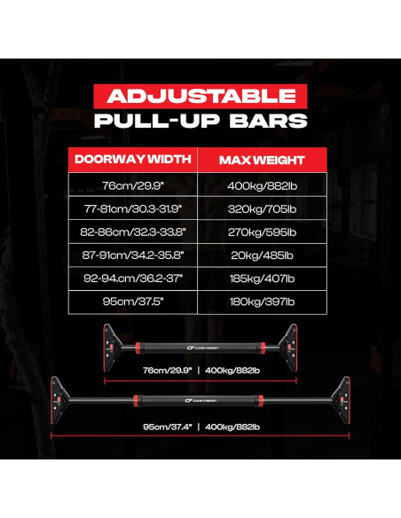 Barra de Dominadas Ajustable CORE FRENZY para Puerta 75.9-95.3 cm