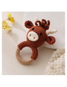 Sonajero de Madera Chriswell Vaca para Bebés - Juguete Seguro