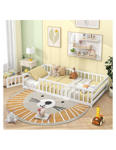 Cama de Piso Twin Giantex Blanca Montessori con Barandillas