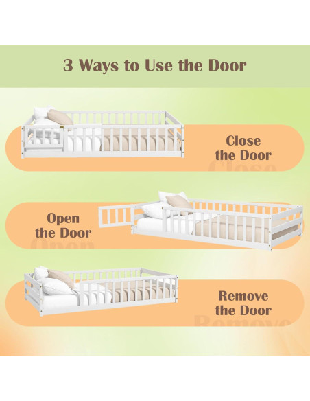 Cama de Piso Twin Giantex Blanca Montessori con Barandillas