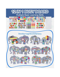 Tablero Ocupado Montessori Heypappy 12 en 1 Elefante 2