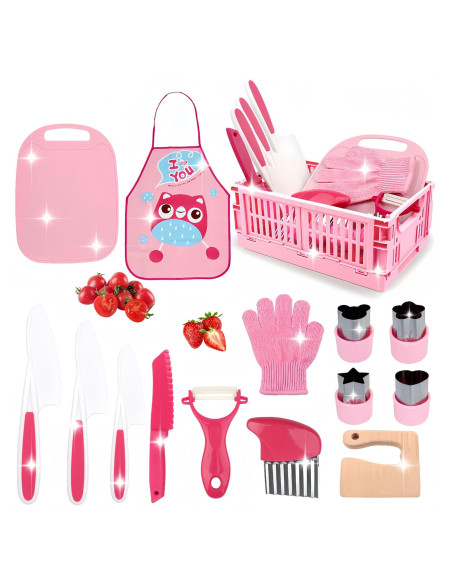 Juego de cuchillos para niños AquaArcc 15 piezas rosa con delantal Juego de cuchillos para niños AquaArcc 15 piezas rosa con delantal