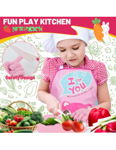 Juego de cuchillos para niños AquaArcc 15 piezas rosa con delantal 2