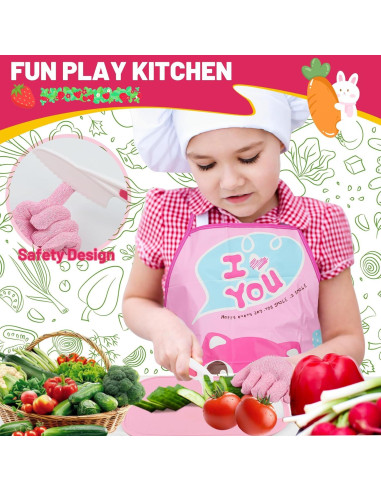 Juego de cuchillos para niños AquaArcc 15 piezas rosa con delantal