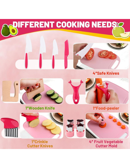 Juego de cuchillos para niños AquaArcc 15 piezas rosa con delantal Juego de cuchillos para niños AquaArcc 15 piezas rosa con delantal