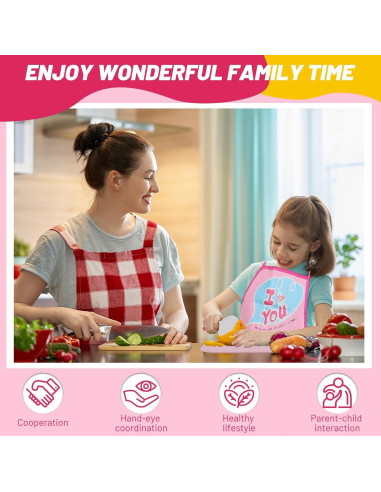 Juego de cuchillos para niños AquaArcc 15 piezas rosa con delantal