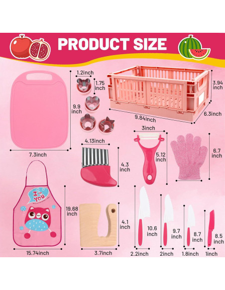 Juego de cuchillos para niños AquaArcc 15 piezas rosa con delantal Juego de cuchillos para niños AquaArcc 15 piezas rosa con delantal