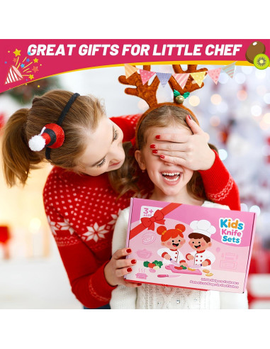 Juego de cuchillos para niños AquaArcc 15 piezas rosa con delantal