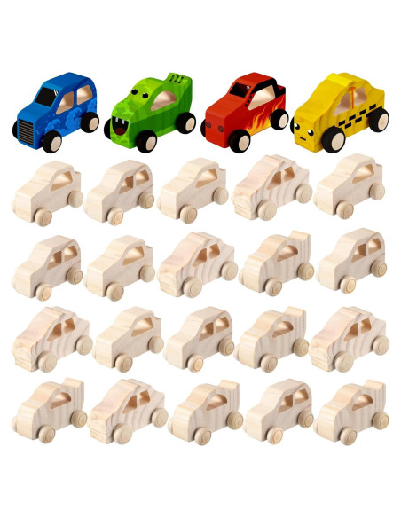 Chivao 24 Piezas Juguetes de Auto de Madera DIY Pintables Chivao 24 Piezas Juguetes de Auto de Madera DIY Pintables