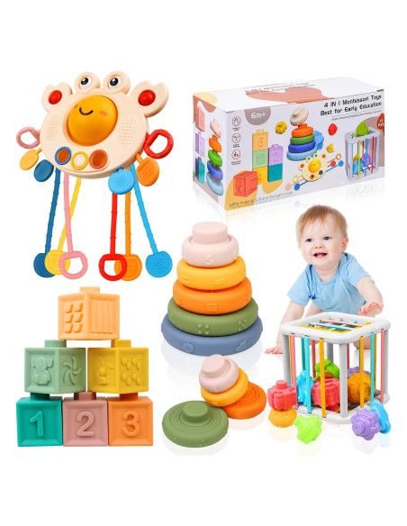 Juguetes Montessori OUWANCH 4 en 1 para Bebés 6-12 Meses