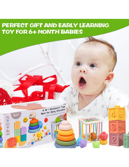 Juguetes Montessori OUWANCH 4 en 1 para Bebés 6-12 Meses