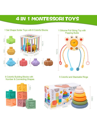 Juguetes Montessori OUWANCH 4 en 1 para Bebés 6-12 Meses