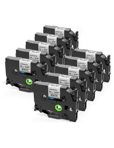 10 Cintas de Etiqueta Suminey TZe 12mm Negro sobre Blanco