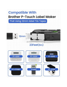 10 Cintas de Etiqueta Suminey TZe 12mm Negro sobre Blanco 2