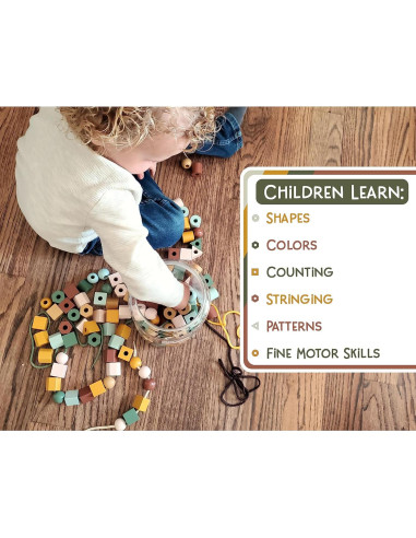 Cuentas de Madera LMC Products 125 Piezas para Niños 3+ Años