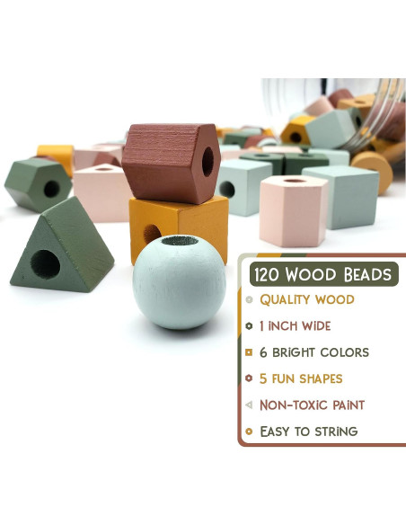 Cuentas de Madera LMC Products 125 Piezas para Niños 3+ Años