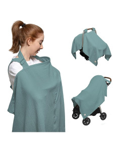 Cubierta de Lactancia Nilsa 5-en-1 Algodón Muslín Verde Menta