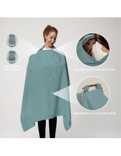 Cubierta de Lactancia Nilsa 5-en-1 Algodón Muslín Verde Menta 2