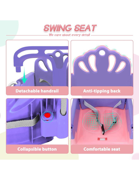 Columpio Plegable para Niños Yozoia Rosa Ajustable Interior Exterior